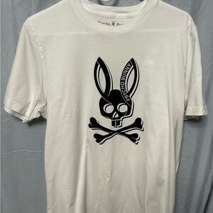 Psycho Bunny White Short-Sleeve Tee with Black Skull Bunny Graphic